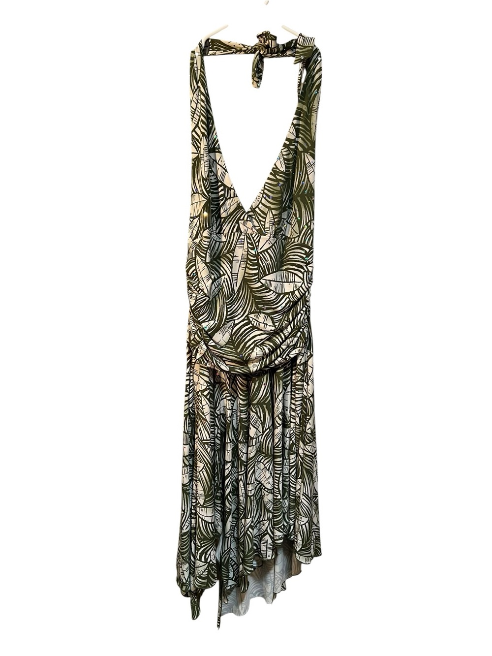 Vintage Speechless Womens Juniors Size Large Halter Dress Green Cream Leaf Print